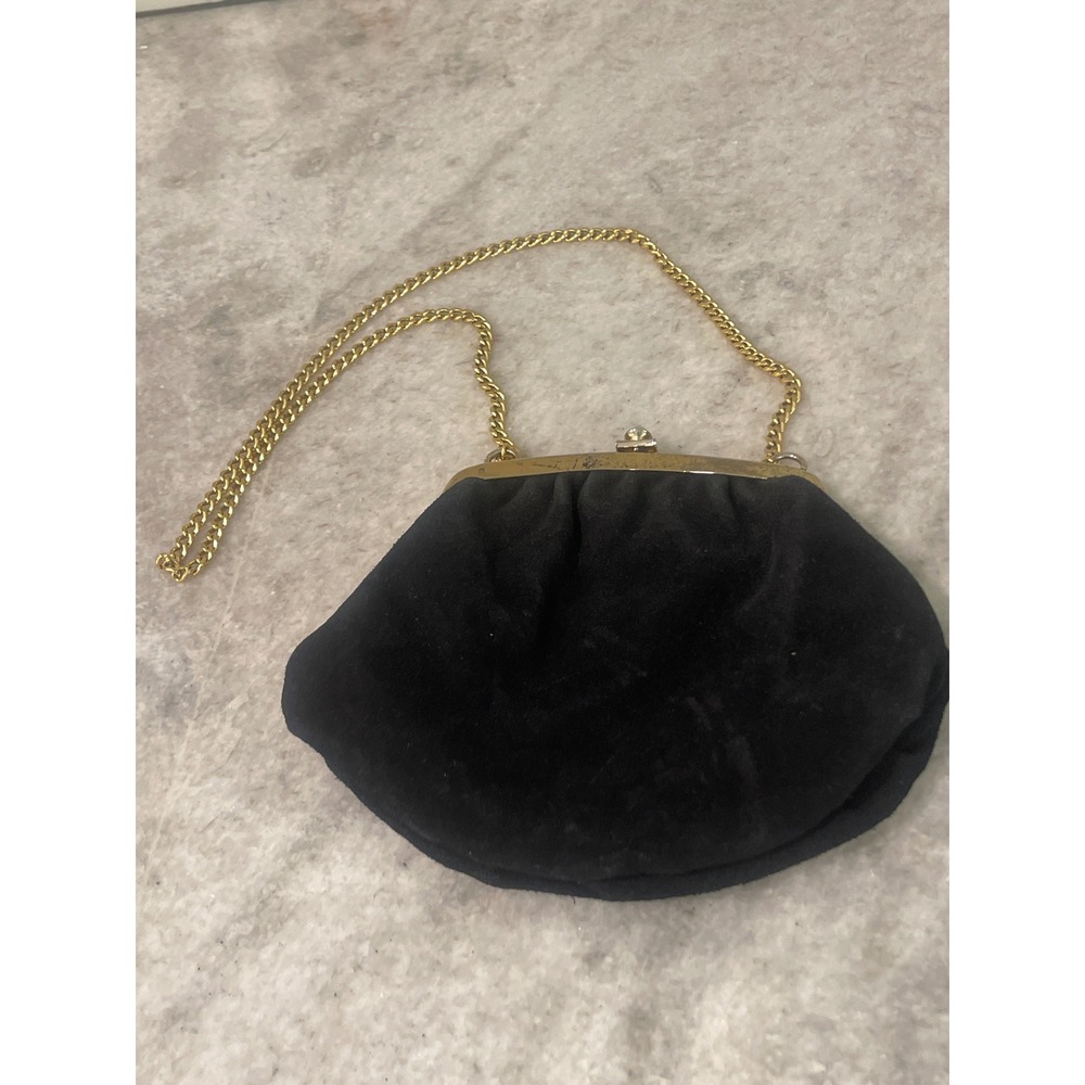 Vintage Evening Bag Womens Small Black Kiss Lock Chain Strap Clutch